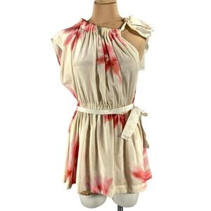 SportMax Silk Ivory Pink‎ Floral Blouse Mini Dress Womens US 2